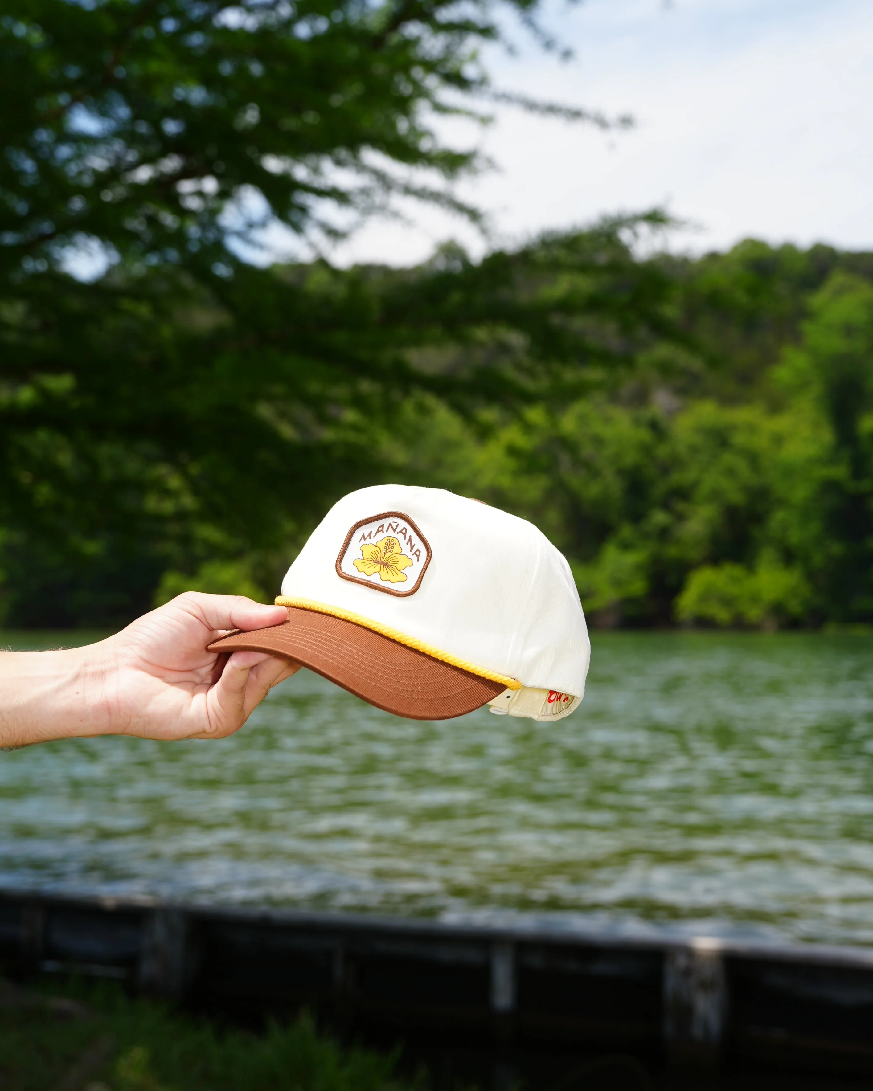 Hibiscus Twill Hat - Off White / Brown - Image 6